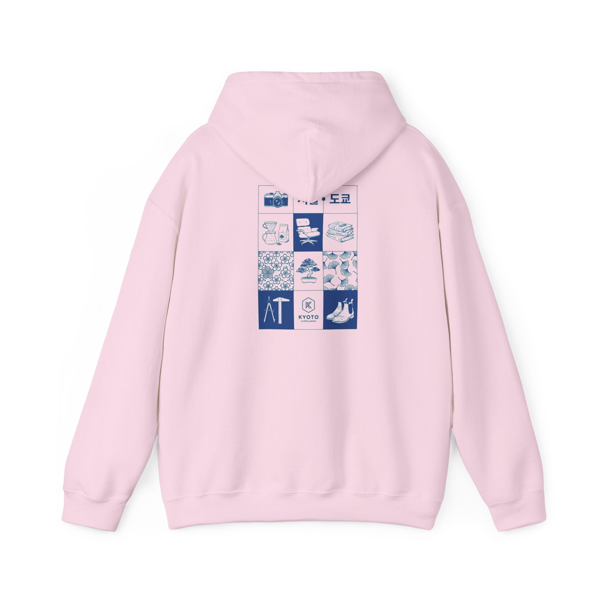 Korean Travel Icons Grid Hoodie – Seoul & Busan Blue Graphic Sweatshirt