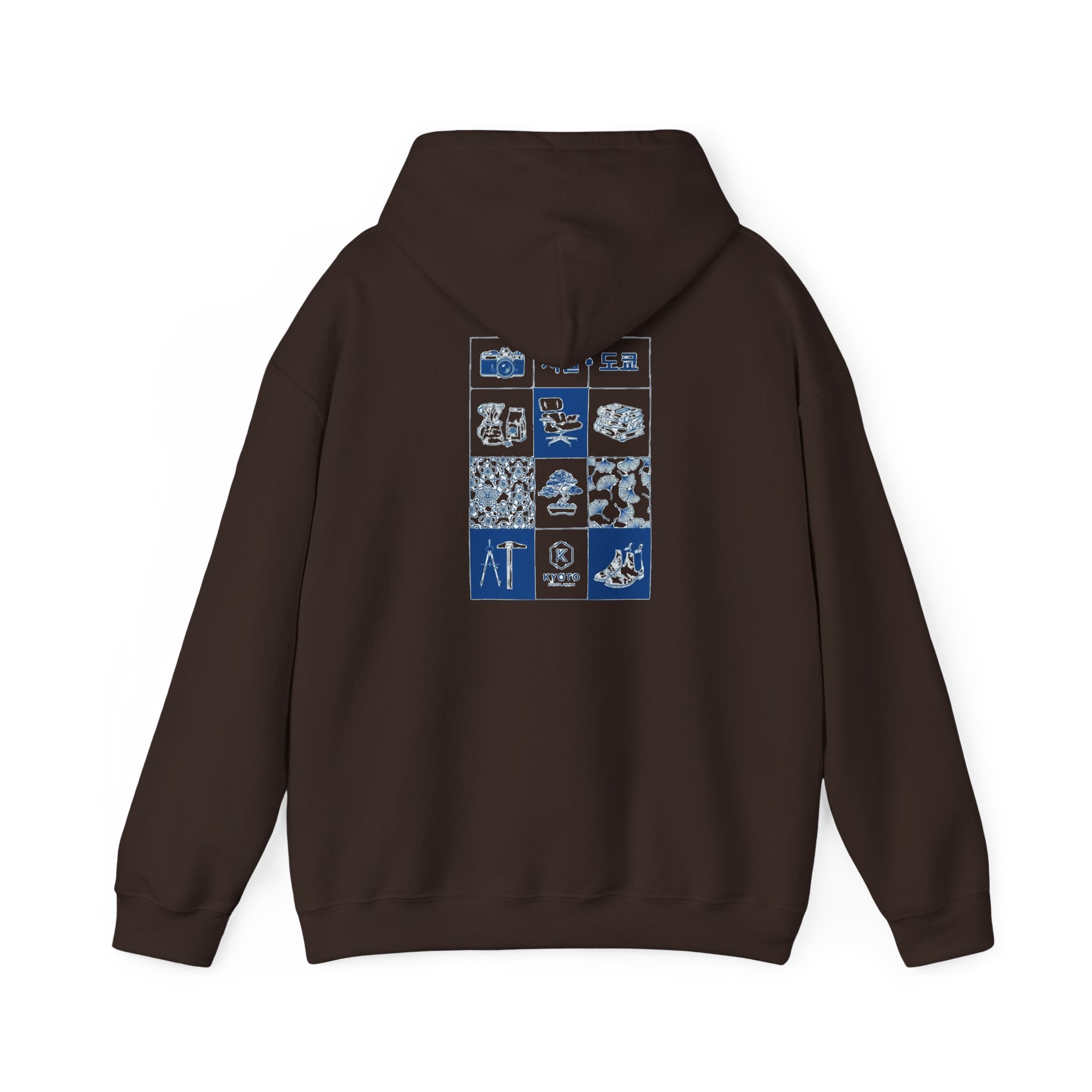 Korean Travel Icons Grid Hoodie – Seoul & Busan Blue Graphic Sweatshirt