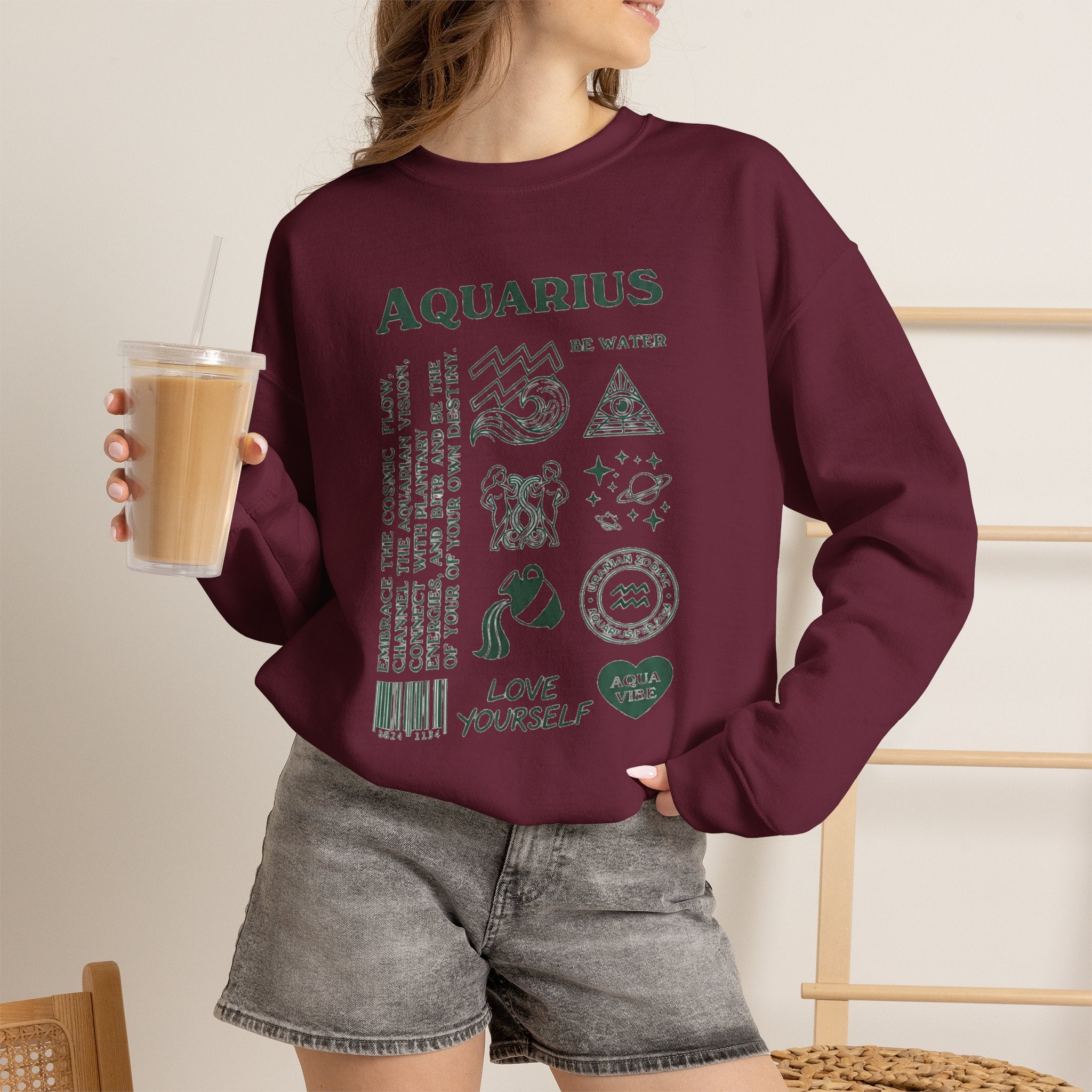 Aquarius Zodiac Sweatshirt — 'Love Yourself' Astrology Crewneck